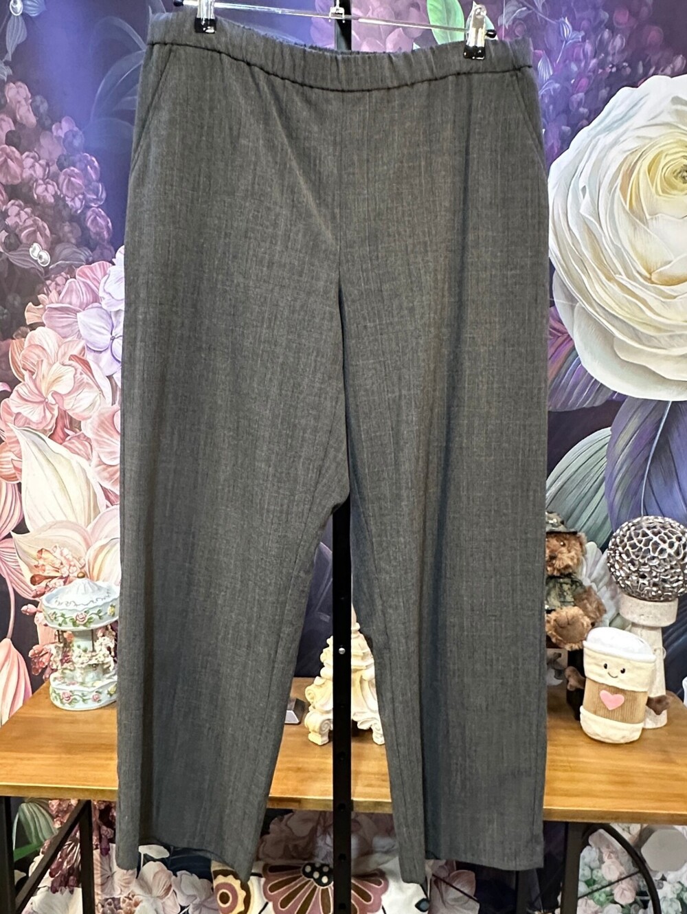 Croft & Barrow 16P Stretch Gray Straight Leg Work Pants Plaid Pattern